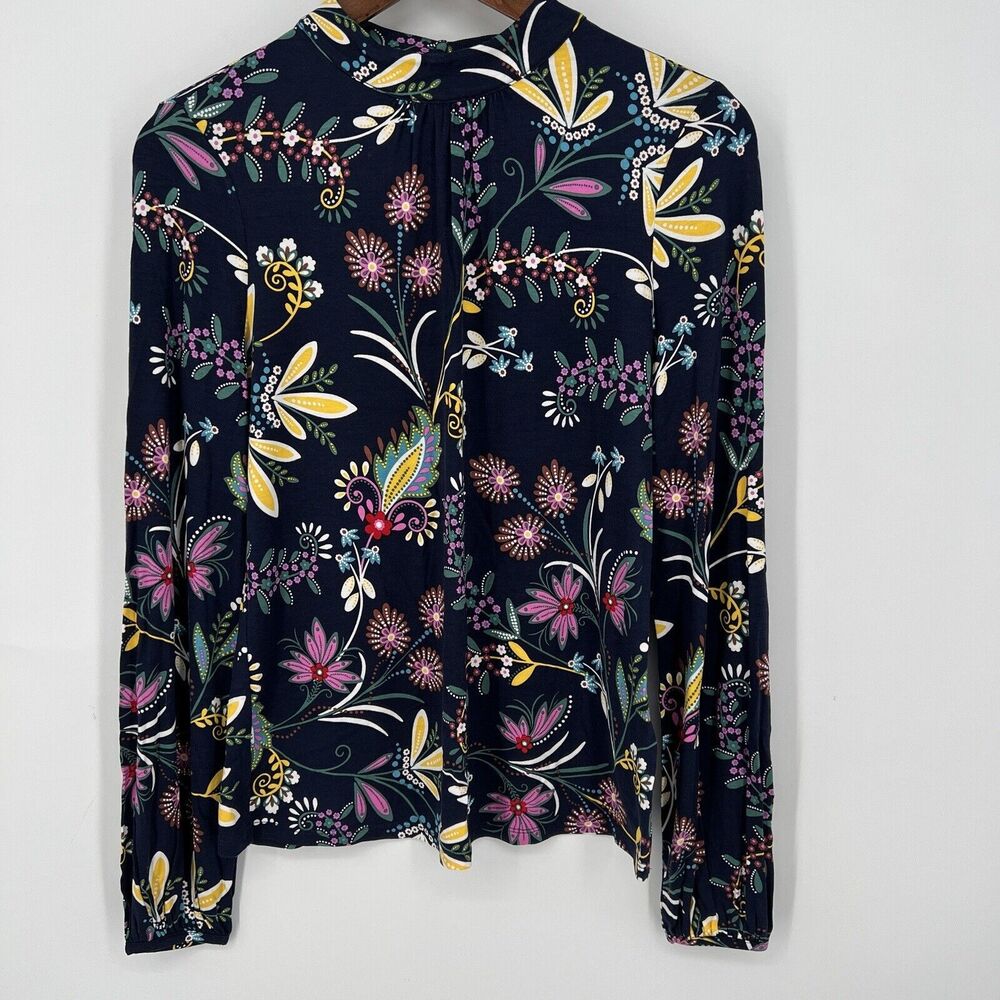 Boden Womens Floral Mock Neck Long Sleeve Blouse Top Blue US 2 UK 6